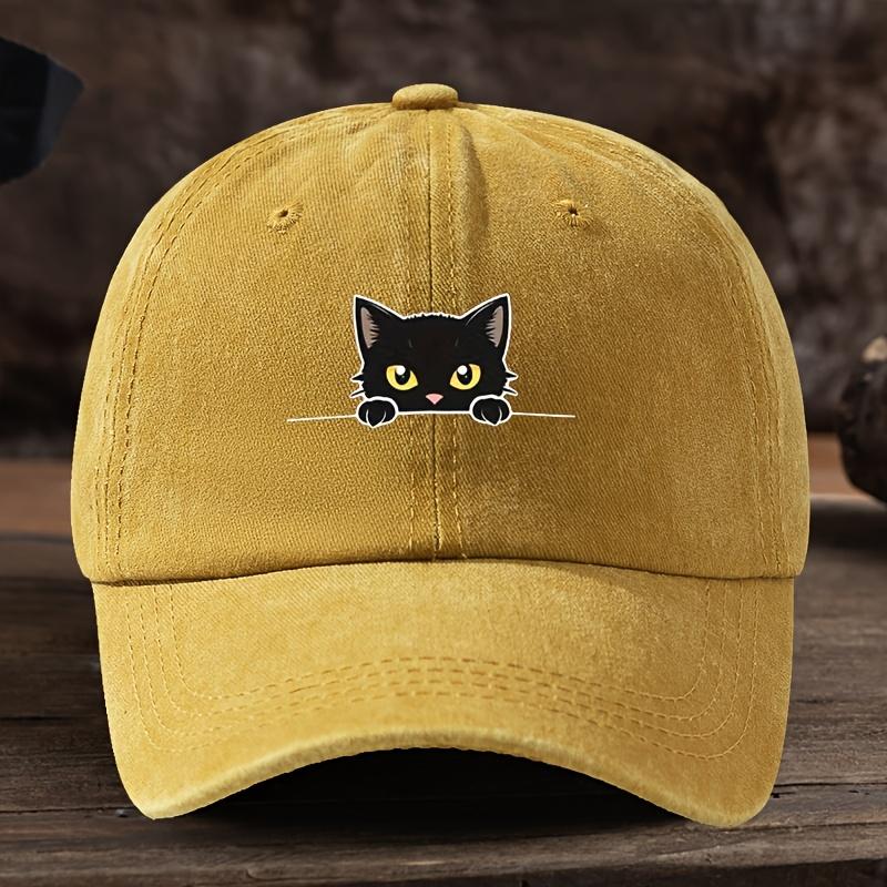 A Fun Black Cat with Horizontal Stripes Print Baseball Cap Unisex Outdoor Fashionable and Versatile Snapback Hat Trendy