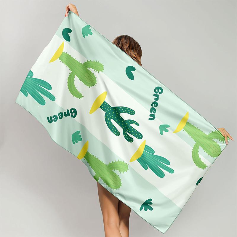 

Beach Towel Cactus Pattern And Green Pattern Sun Protection Windproof Suitable For Swimming Pool Camping Travel Blanket W40*H60(CM)