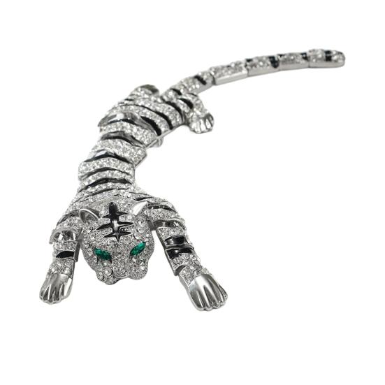 Yousheng Brooch Pin Shiny Rhinestones Inlaid Tiger Shape Badge Rust-Resistant Lightweight Bendable Tiger Brooch Fashion Accessories
