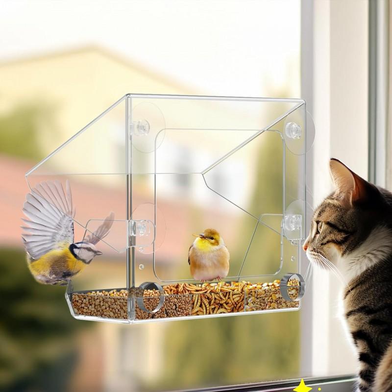 Transparent Window-Mounted Bird Feeder Hummingbirds With Strong Suction Cup Plastic Waterer House