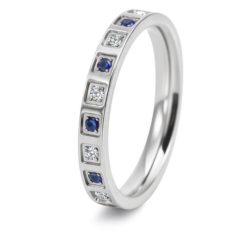 3mm Thin Stackable White&Blue CZ Eternity Ring Wedding Band for Women Girl Size 5-11