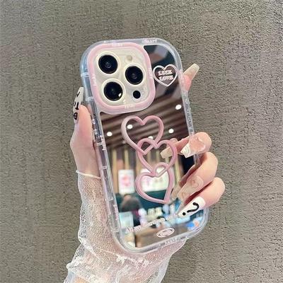 Simple Pink Love Phone Case For iPhone 17 16 15 14 13 12 11 Pro Max XS XR Max 7 8 Plus Air Creative Y2K Mirror Anti Drop Cover
