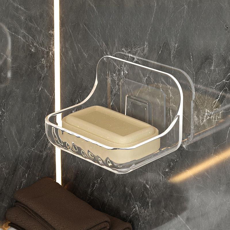 1pc Transparent Plastic Wall-Mounted Soap Dish | No-Drill Strong Suction Cup | Oval/Rectangular Design | Quick Drainage | Multifunctional