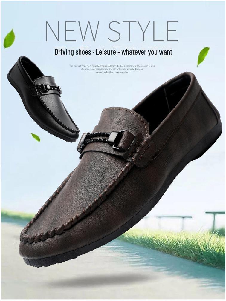 Men's Summer 2025 British-Style Casual Leather Loafers - Soft Sole, Trendy One-Step Drive Shoes