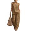 2026 Trendy European & American Sleeveless Loose Drop Shoulder Suit Set - Women's Summer Casual Wide Leg Pants Two-Piece
