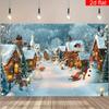 1pc 2D Flat Christmas Photo Backdrop Banner, Winter Snowy Village Pattern, No Power Required