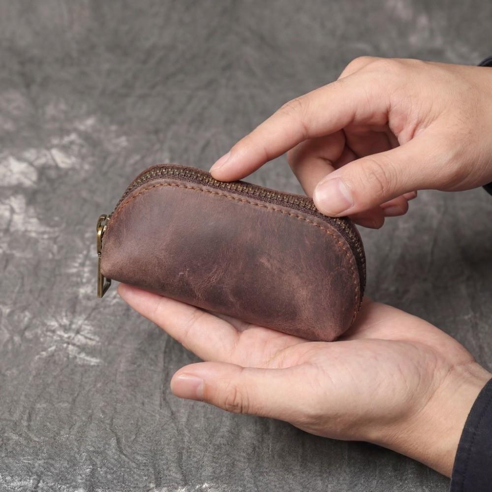 Thin Men Key Ring Pouch Anti-lost Car Key Retro Money Bag Portable Mini Leather Coin Purse  Travel