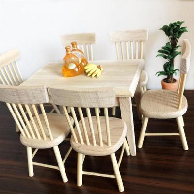 1/12 Dollhouse Dining Table Set Furniture Pretend Play Fairy Landscape Decor Accessories Kids