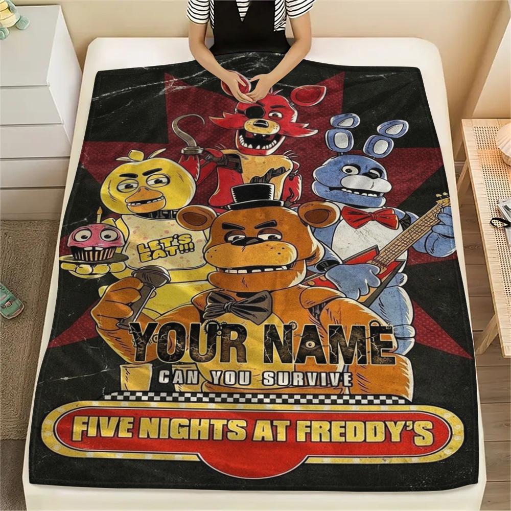 1PC Fnaf Celebration Custom Name Patterned Flannel Blanket Suitable For All Seasons For Home Decor Warmth And Comfort Gifts Holiday Present