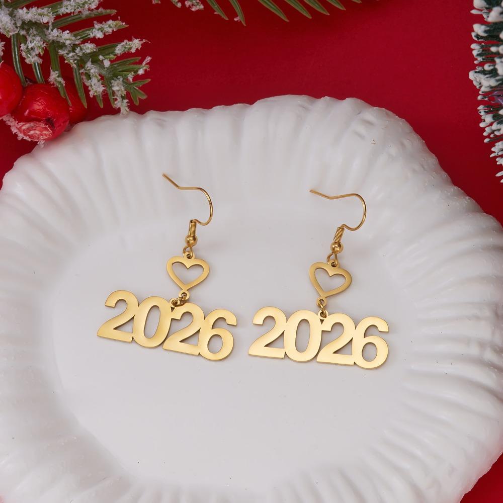 Stainless Steel New Year Number Earring Minimalist Ear Pendant Creative 2026 Drop Earring  Gift