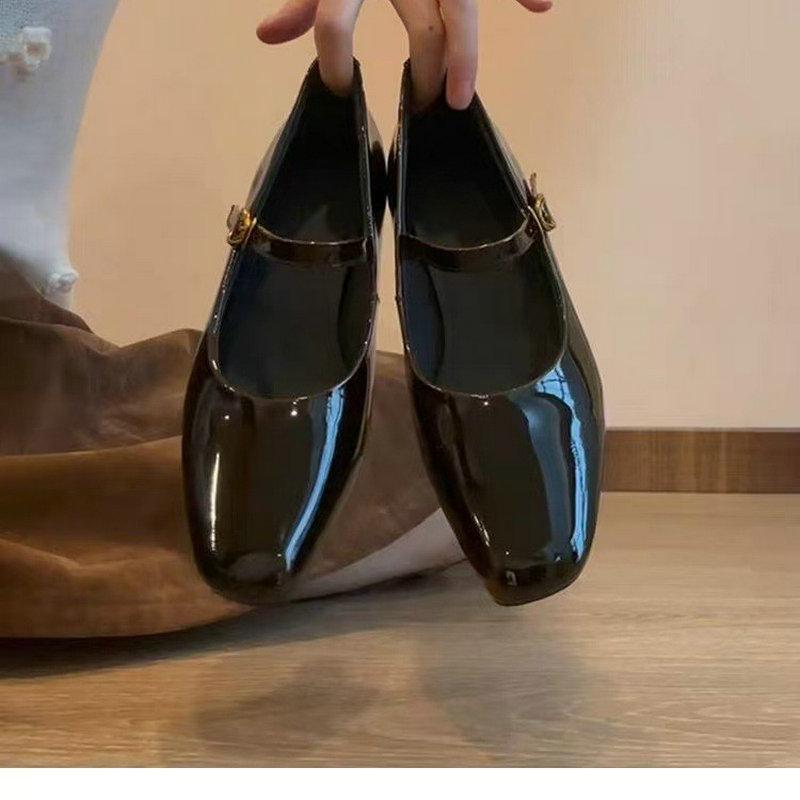 Fashion New Amber Mary Jane High Heels, Women'S One-Button Wedge Heels, Square-Toed Small Leather Shoes, High-Heeled Small Single Shoes