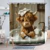 Adorable Cute Highland Cow Bath Shower Curtain Waterproof Bathroom Decor Cartoon Novelty Farm Animal Liner Decoration Gift Idea