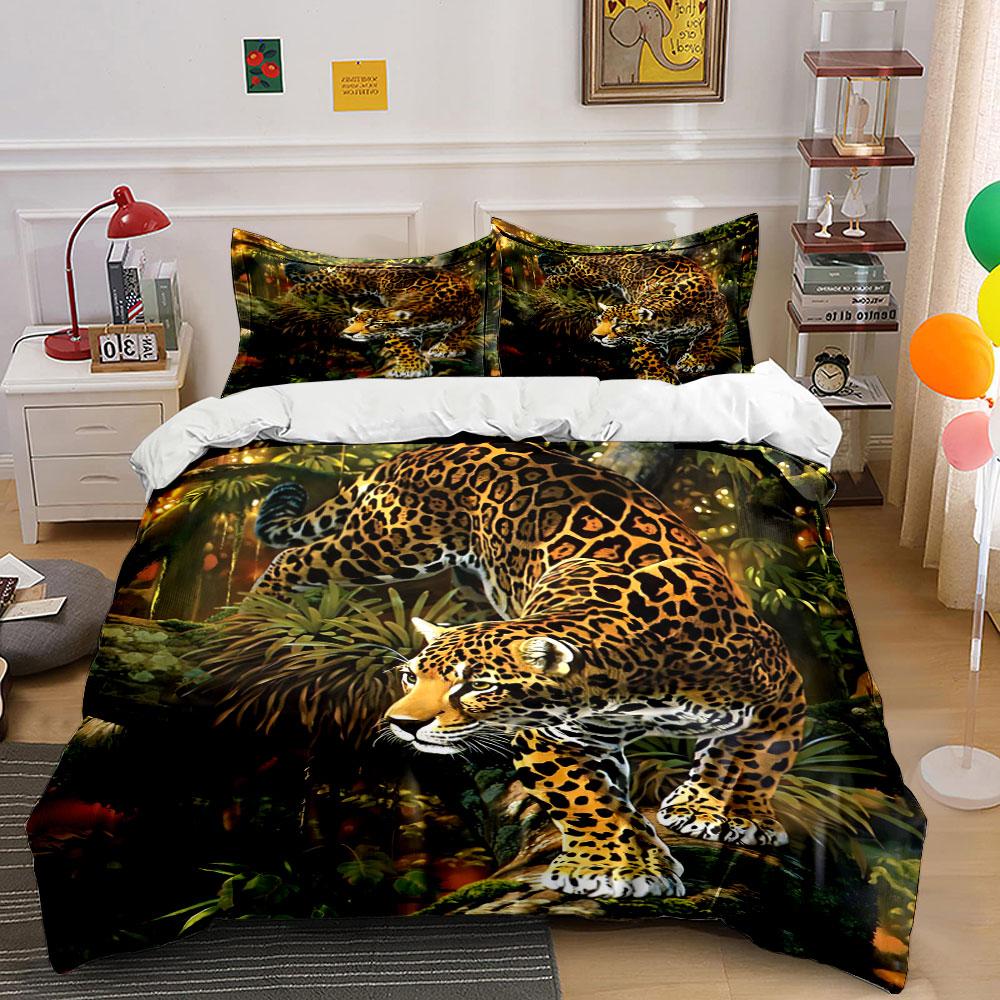 Leopard Jungle Print Decor Set Soft Comfortable Duvet Cover Bedding Set Included 1*Duvet Cover & 2*Pillowcases, Gift