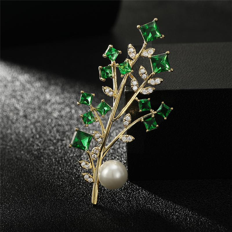Gold Silver Pine Tree Pearl Flower Brooch Pins for Women Gold Silver Pine Tree Pearl Flower Brooch Pins for Women