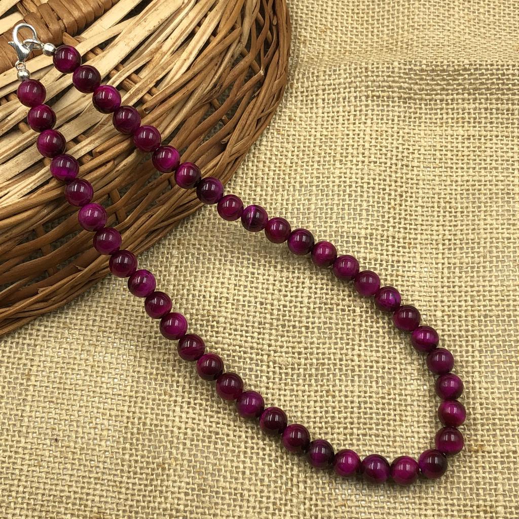 8mm Natural Pink Star Tiger Eye Gemstone Round Beads Jewelry Handmade Beaded Choker Partywear Necklace 17-20" 8BN-74
