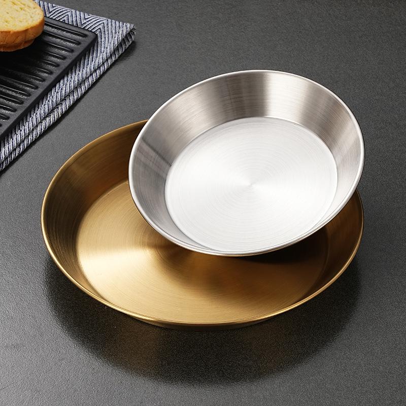 304 Stainless Steel Round Non-stick Cake Pan Pizza Baking Tray Steamed Food Barbecue Storage Plate Kitchen Tools