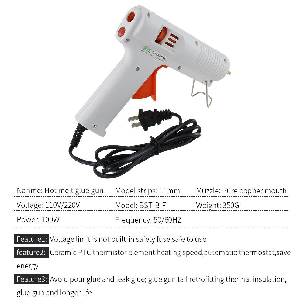Premium 100W Electric Hot Melt Glue Gun with Adjustable High Temperature, Compatible with 11mm Glue Sticks.