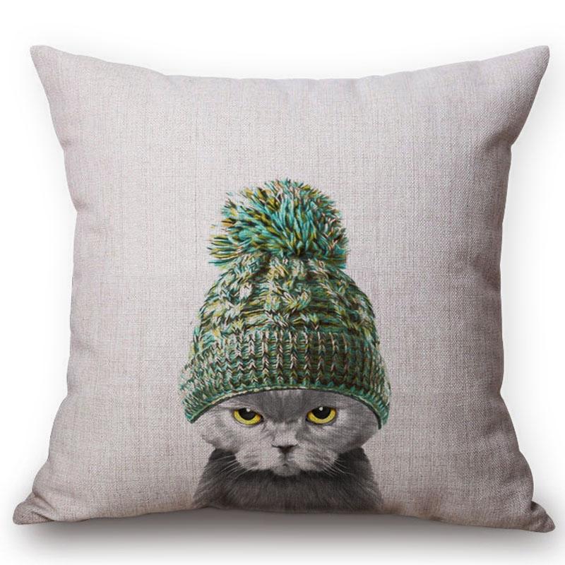Cute Lovely Black Cat Cushion Cover Cotton Linen Square Throw Pillows 45X45Cm Home Office Deco Car Sofa Pillow Case Almofadas
