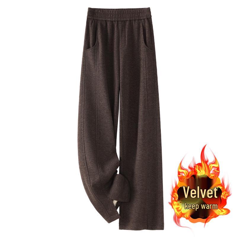 

2024 Women s Khaki Wool-Blend Slit Wide-Leg Pants for Autumn/Winter M