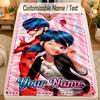 Flannel BlanketMiraculous Ladybug Custom Name Text Personalized Soft Warm Throw Blanket Home Decor Gift