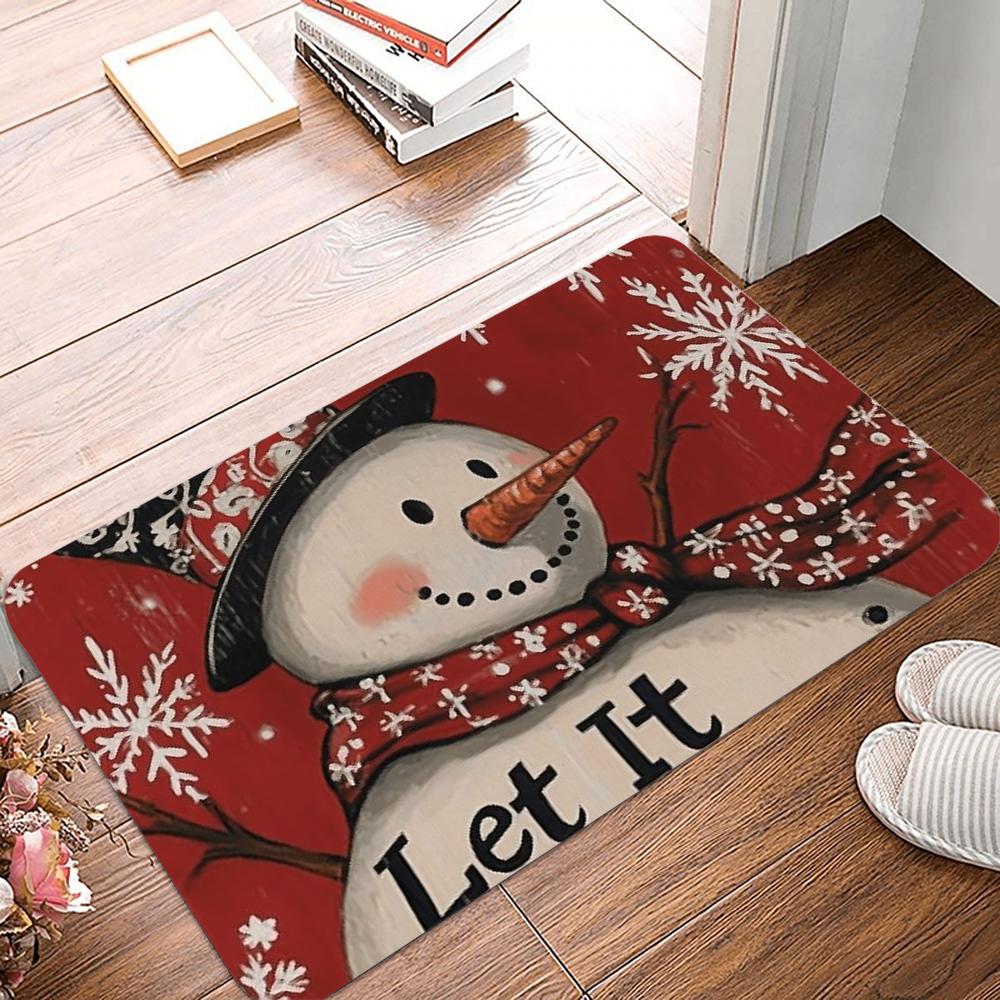 Christmas Snowman Print Welcome Entrance Doormat Home Decor Carpet Indoor Outdoor Floor Mat Living Room Bedroom Bath Kitchen Rug
