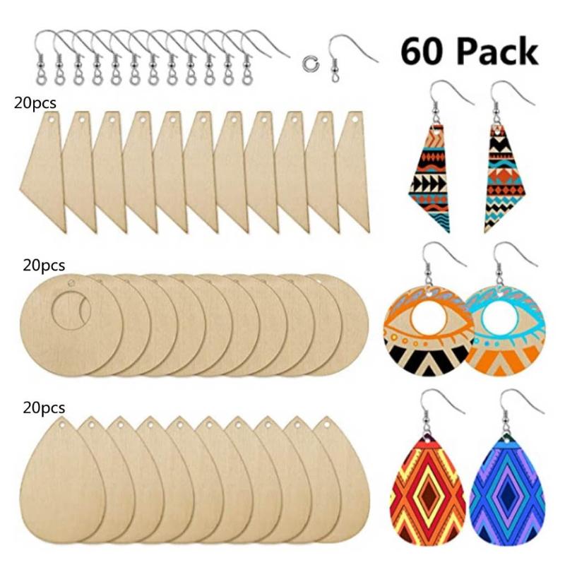 

60 Pieces Fashion Unfinished Wooden Earrings Pendants Blank Multi-shape Pendants DIY Craft Jewelry Making for Women Girl 1