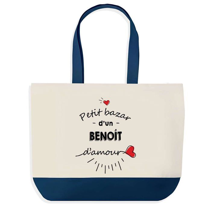 Sac cabas - PLANETEE - Bazar d'un Benoît d'amour - fond bleu - coton 40x45 cm - grand format