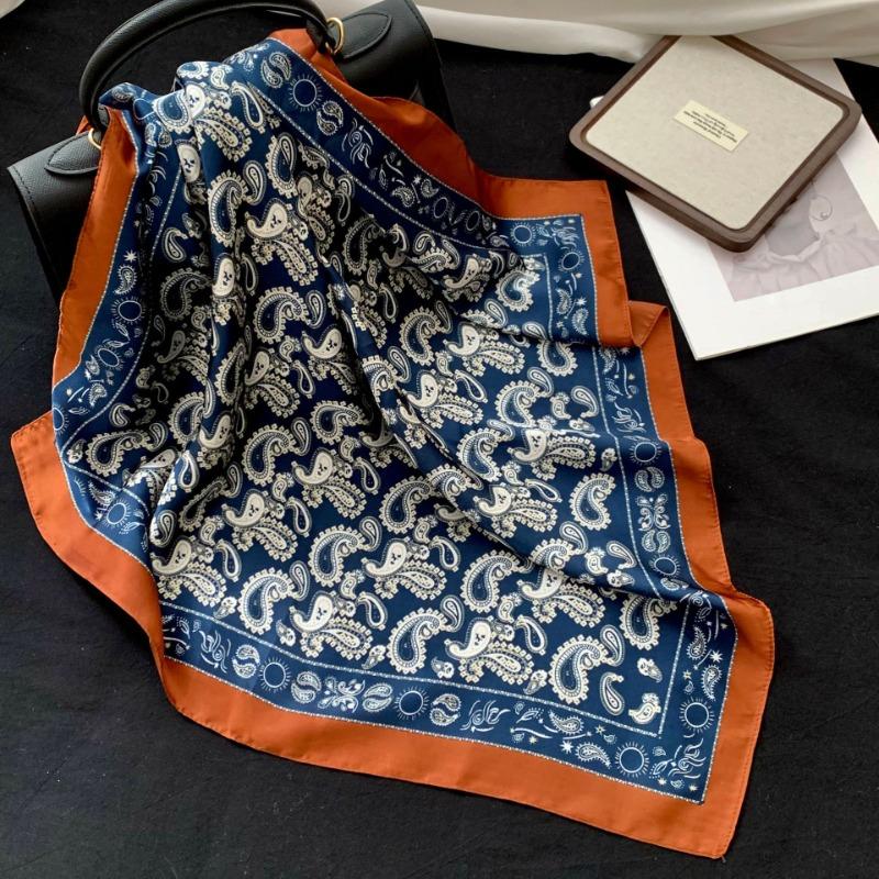 

70 square scarf, high-end sense, simple design sense, imitation silk, literary cashew flower neck scarf, versatile silk scarf 70*70