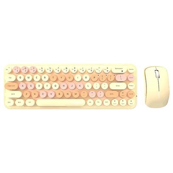 Set Tastiera E Mouse Wireless Retrò Rosa, Tasti Rotondi Colorati, 2.4 GHz Per PC E Mac