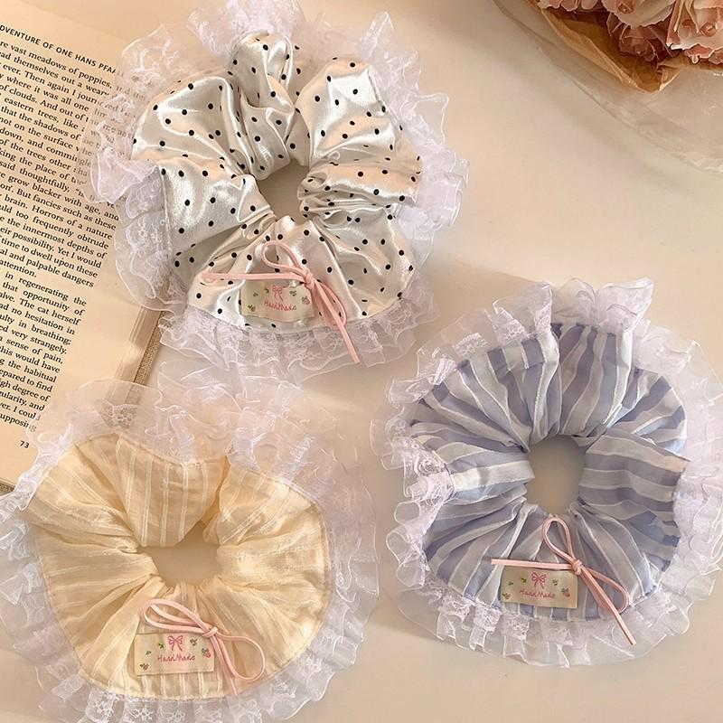 Korean Lace Trim Bow Scrunchie: Sweet, Lazy Style Hair Accessory
