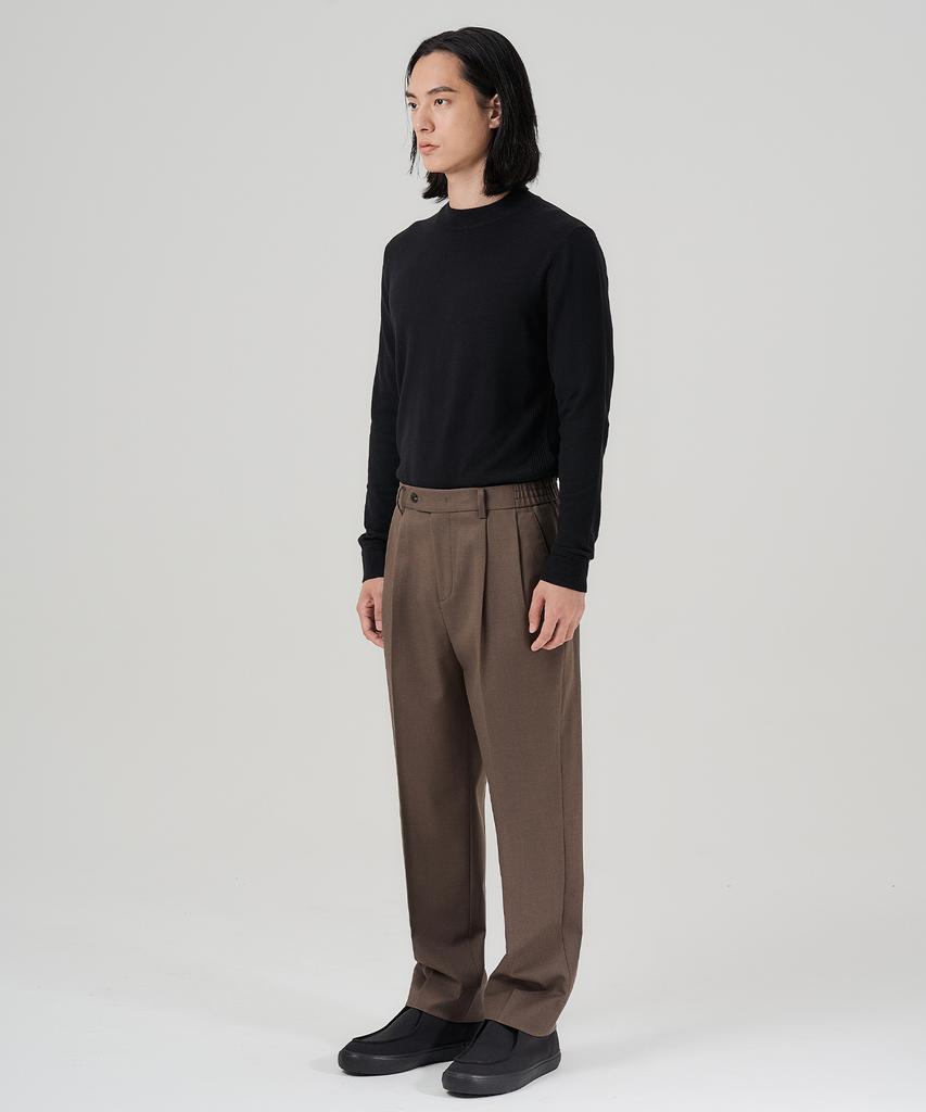 CONNECT KINLOCH Two-Puck Tapered Wool Twill Pants (Brown)