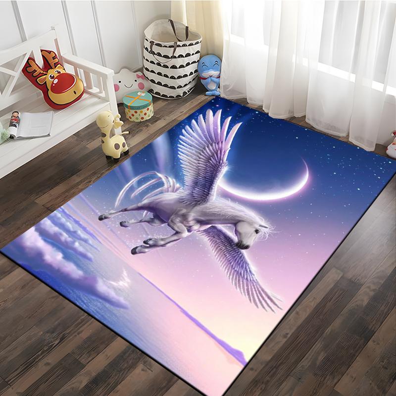 3D Cartoon Pattern Unicorn Rug Large Game Carpet Area for Living Room Kid Bedroom Sofa Kitchen Decorate Child Non-slip Floor Mat