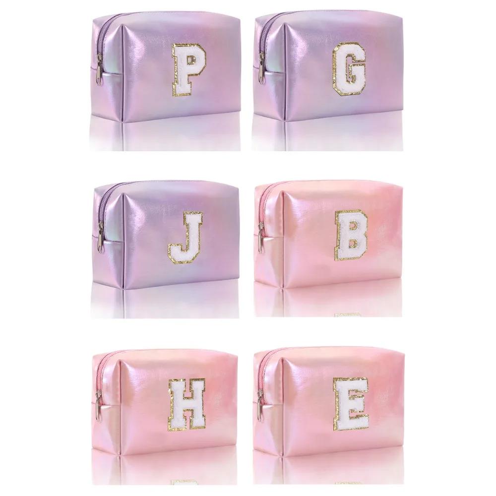 Octagonal Embroidered Letter Makeup Bag Large Capacity Travel Toiletries Storage Bag Handbag Cosmetic Bag Makeup Pouch Organizer