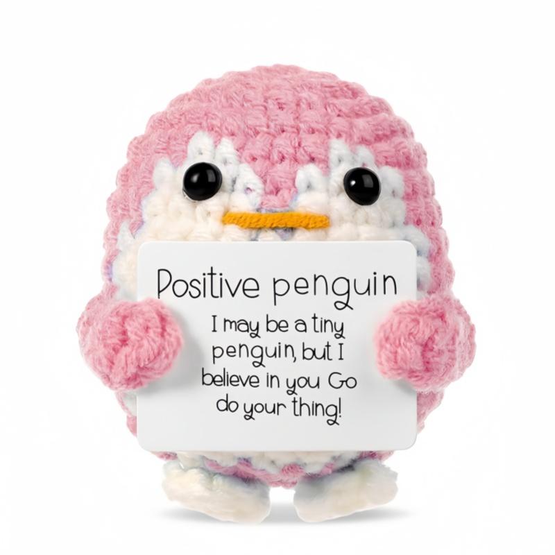 Creative Funny Handmade Crochet Emotional Support Dolls with Positive Energy Card Desktop Ornament Home Decor for Friend Gifts