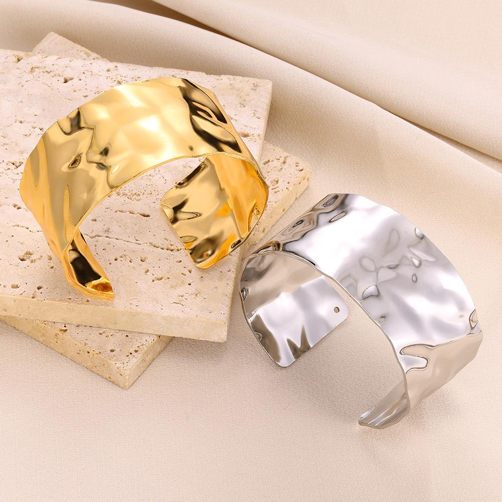 Classic Wide Cuff Bangles Bracelet for Women Punk Geometric Metal Large Bracelets Stainless Steel Hand Ornament Jewelry Gift