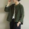 Plus Size Women's Loose Literary Long Sleeve Crew Neck Jacket Spring Solid Color Corduroy with Lace Trim Versatile Short Outerwear