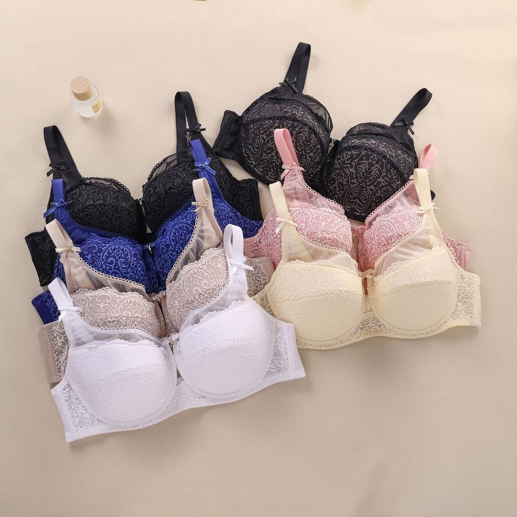 Large size thin cotton adjustment bra lace sexy bra with steel ring European and American women's underwear wholesale gathering