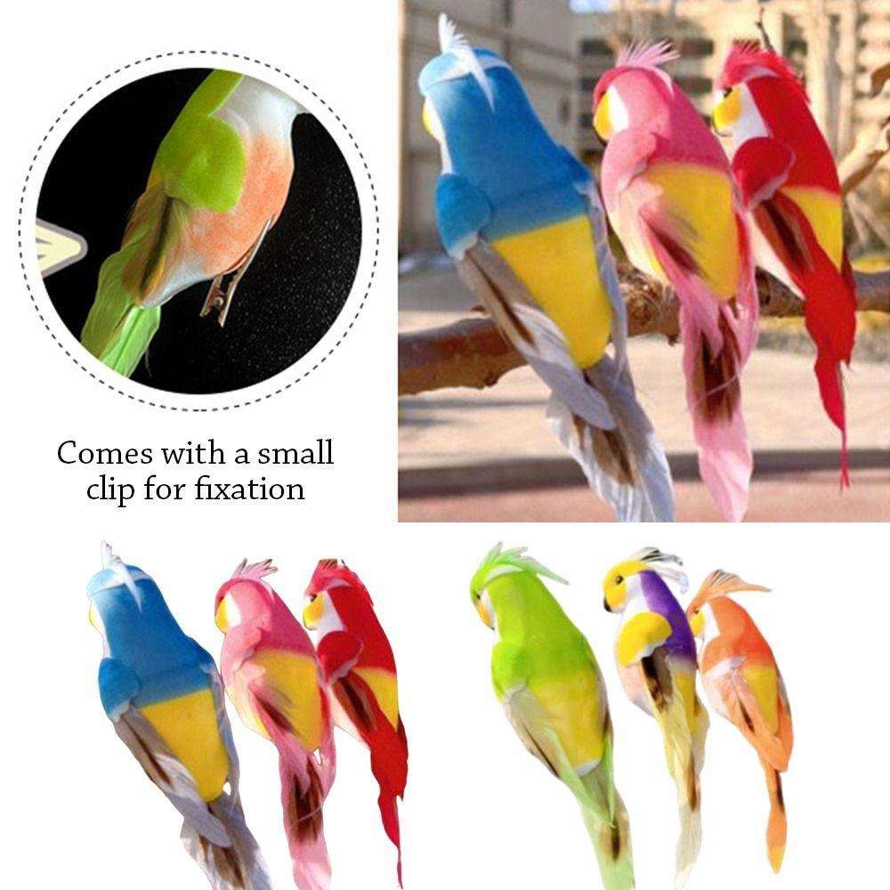 6PCS Mixed Color Parrot Artificial Birds Foam DIY Accessories Simulation Bird Model with Clips Handicraft Artificial Bird Model