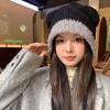 Autumn And Winter  Color Matching Bear Ear Strap Lei Feng Hat For Women Korean Cute Warm Ear Protection Knitted Wool Hat