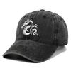 European Dragon Embroidery Vintage Washed Cotton Baseball Cap