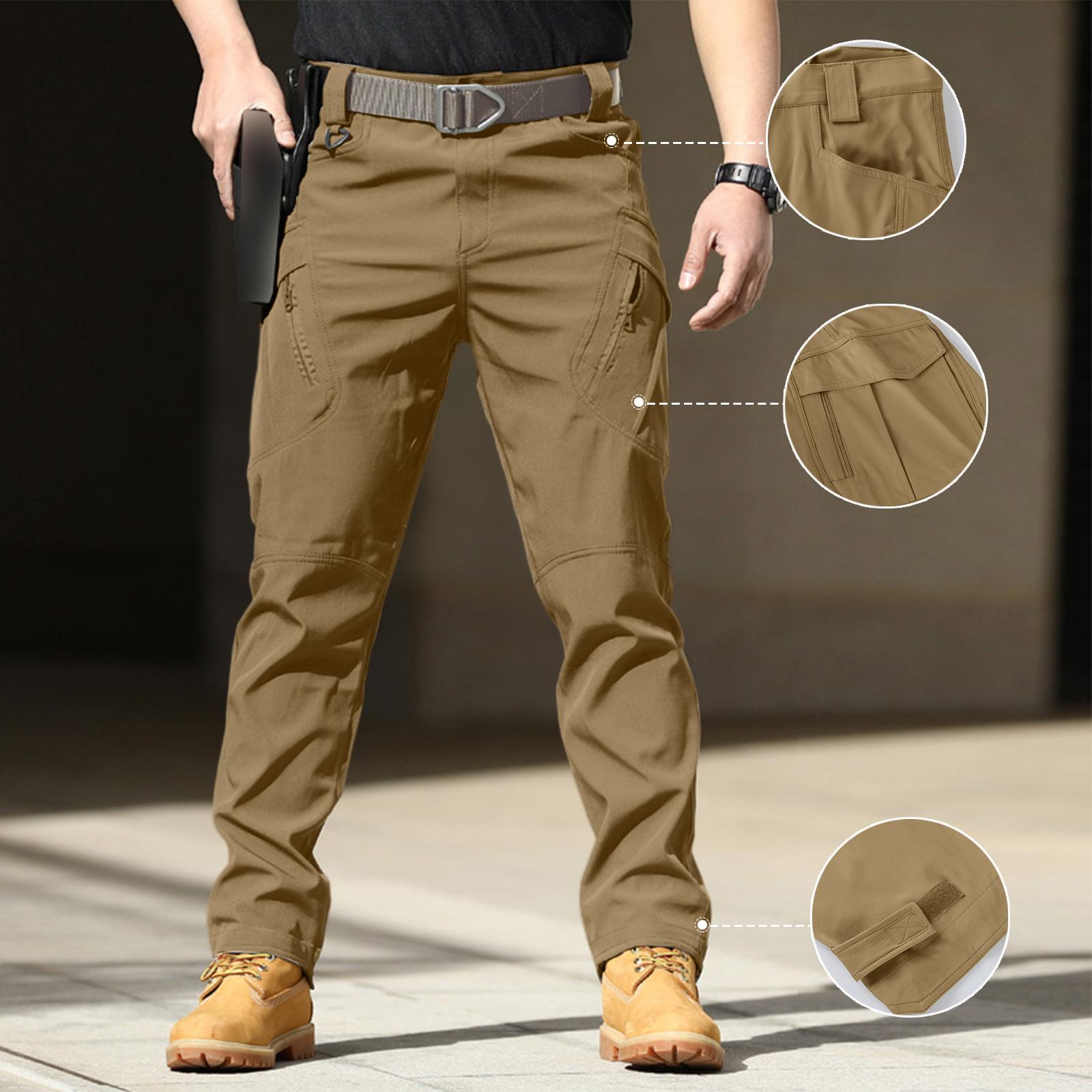 Men’s Cargo Pants Outdoor Multi Pocket Zipper Closure Lightweight Durable Stretch Fabric Trousers XXXL коричневый