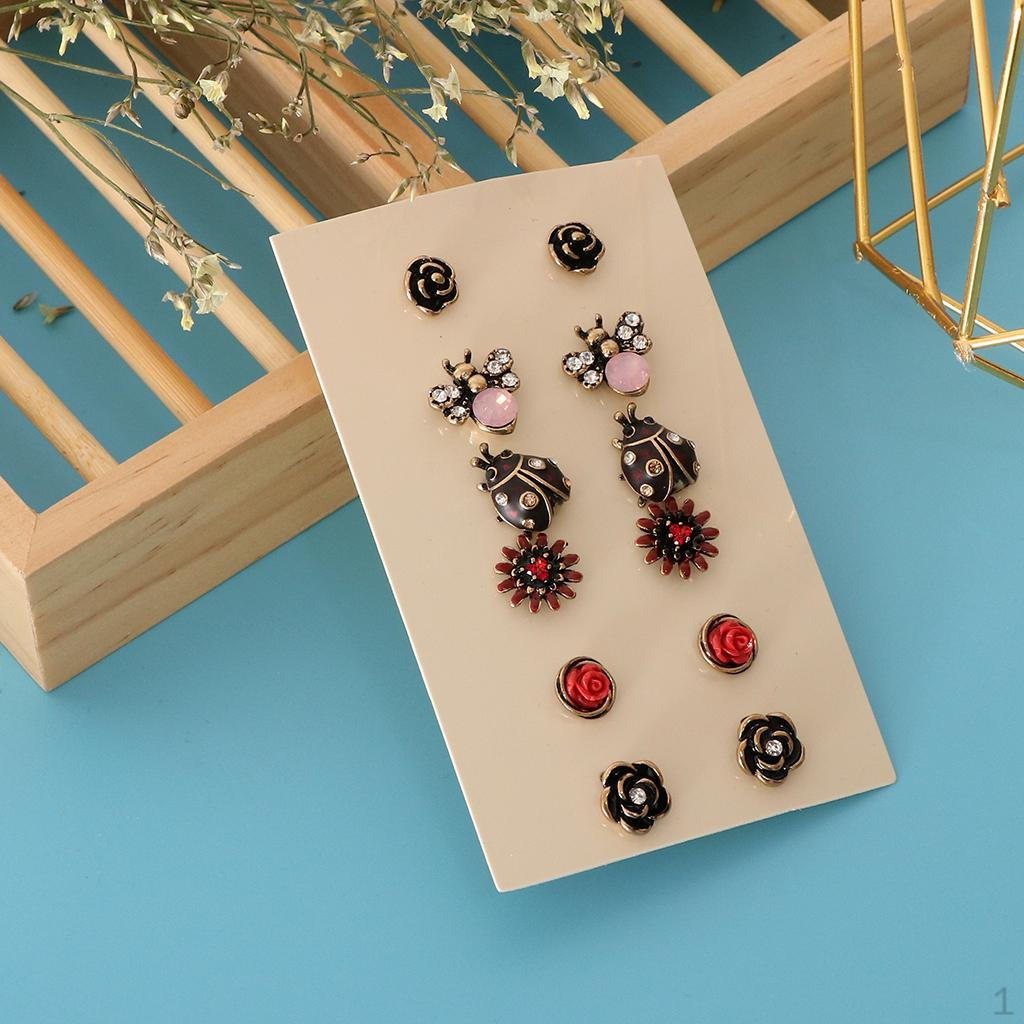 6 Pairs Cute Multiple Assorted Flower Earrings Set For Women Girls Ear Studs