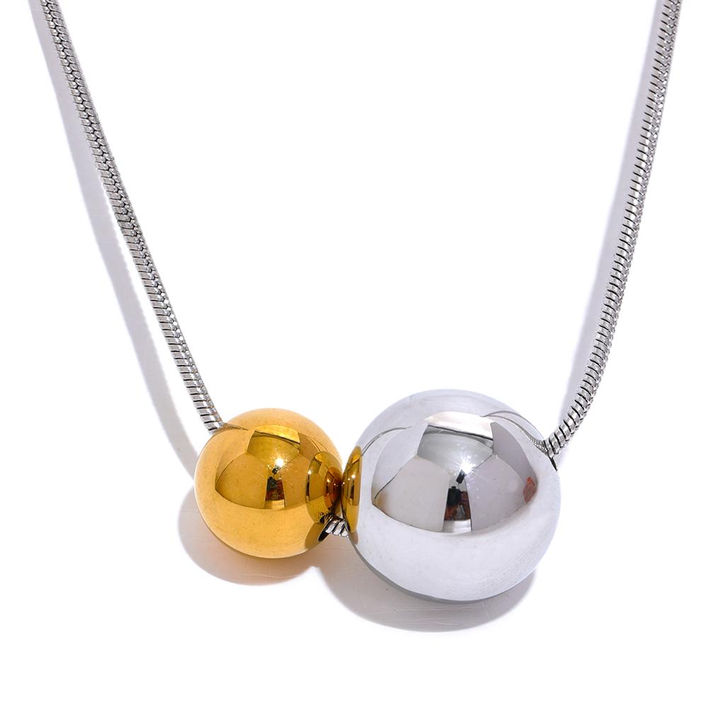 

Yhpup Stainless Steel Round Ball Beads Pendant Necklace Fashion Waterproof Metal Daily Gold Color Trendy Jewelry for Women Gift