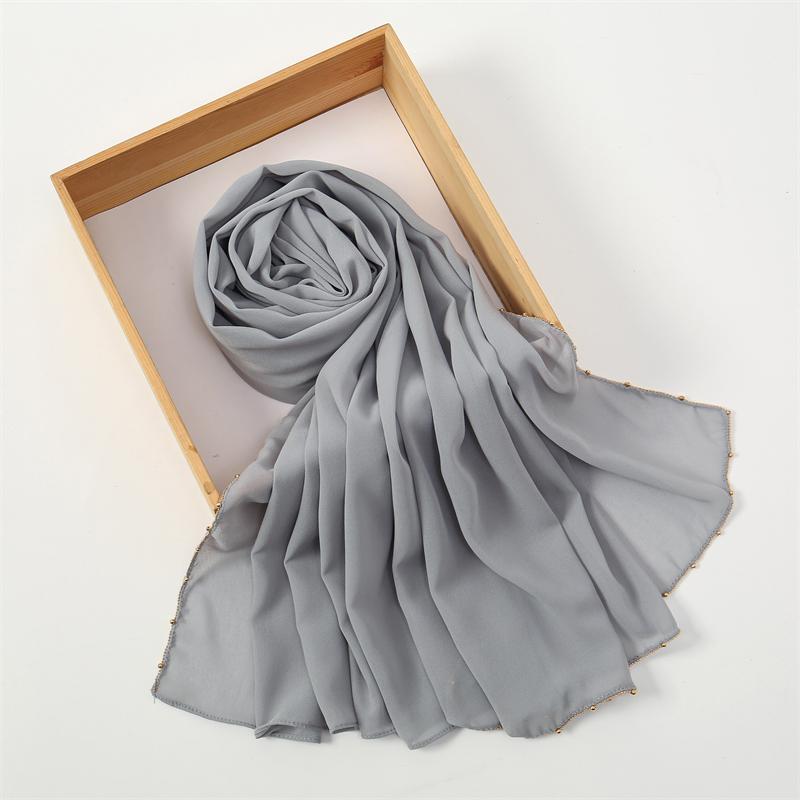 70*180cm Muslim Chiffon Hijab Shawls Scarf Women Solid Color Golden Chain Edge Head Wraps Women Hijabs Scarves Femme Muslim Veil