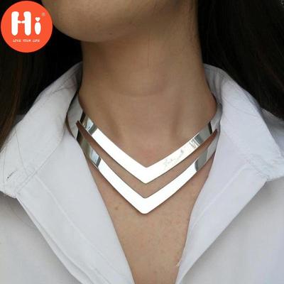 Hi Geometric Hollow Metal Torques Women Trendy Simple Smooth Choker Necklaces Plated Collars Necklace