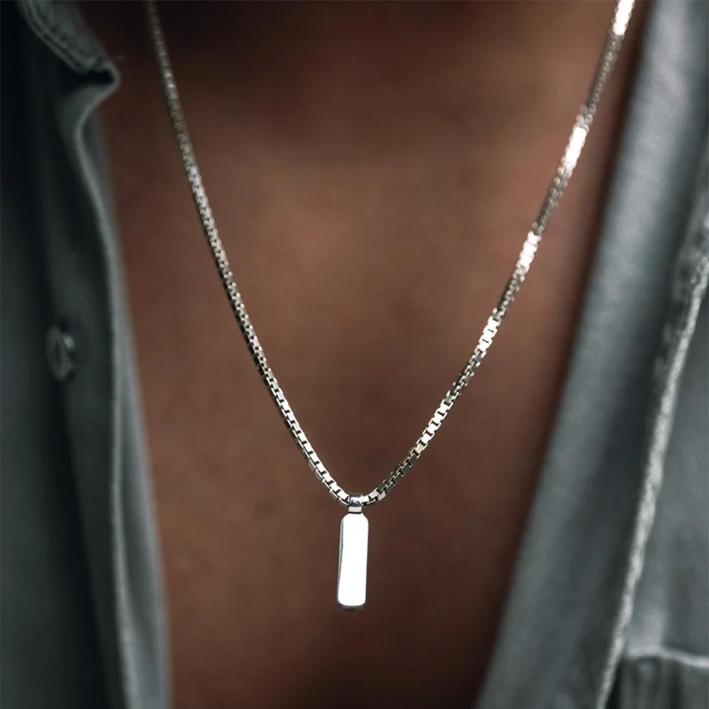 EManco Stainless Steel 18K Gold Cuban Chain Box Chain Man Bar Pendant Necklace Square Chain Necklace Jewelry for Mens