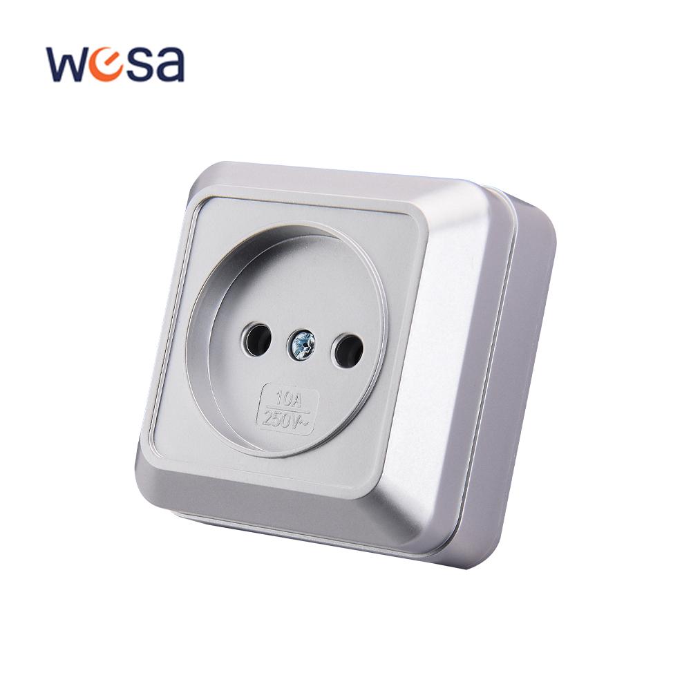 WESA Silvery Wall Surface Button Light Switch EU Spray Paint Plastic Outdoor 1 Gang 1 Way Wall Exterior Rocker On / Off Switch