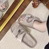 New Gold Velvet Rhinestone Open-toe Sandals, Wearing High-end Hole Slippers, Flat-soled Women's Shoes Trendy