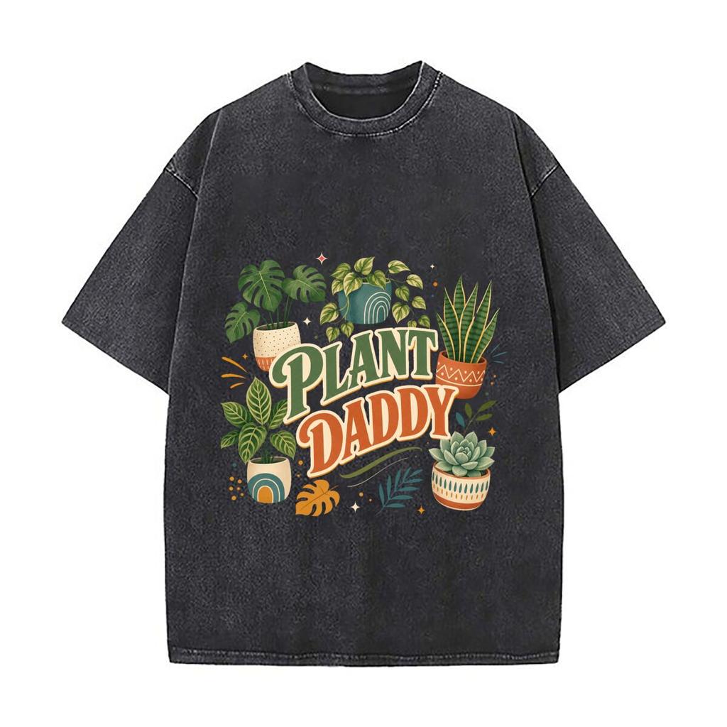 Retro Plant Daddy Botanical Lineup Vintage Distressed Washed Cotton Short Sleeve Streetwear Outfit