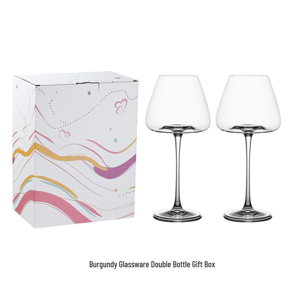 Set di Bicchieri da Vino Rosso Crystal Burgundy a Gambo Alto con Scatola Regalo